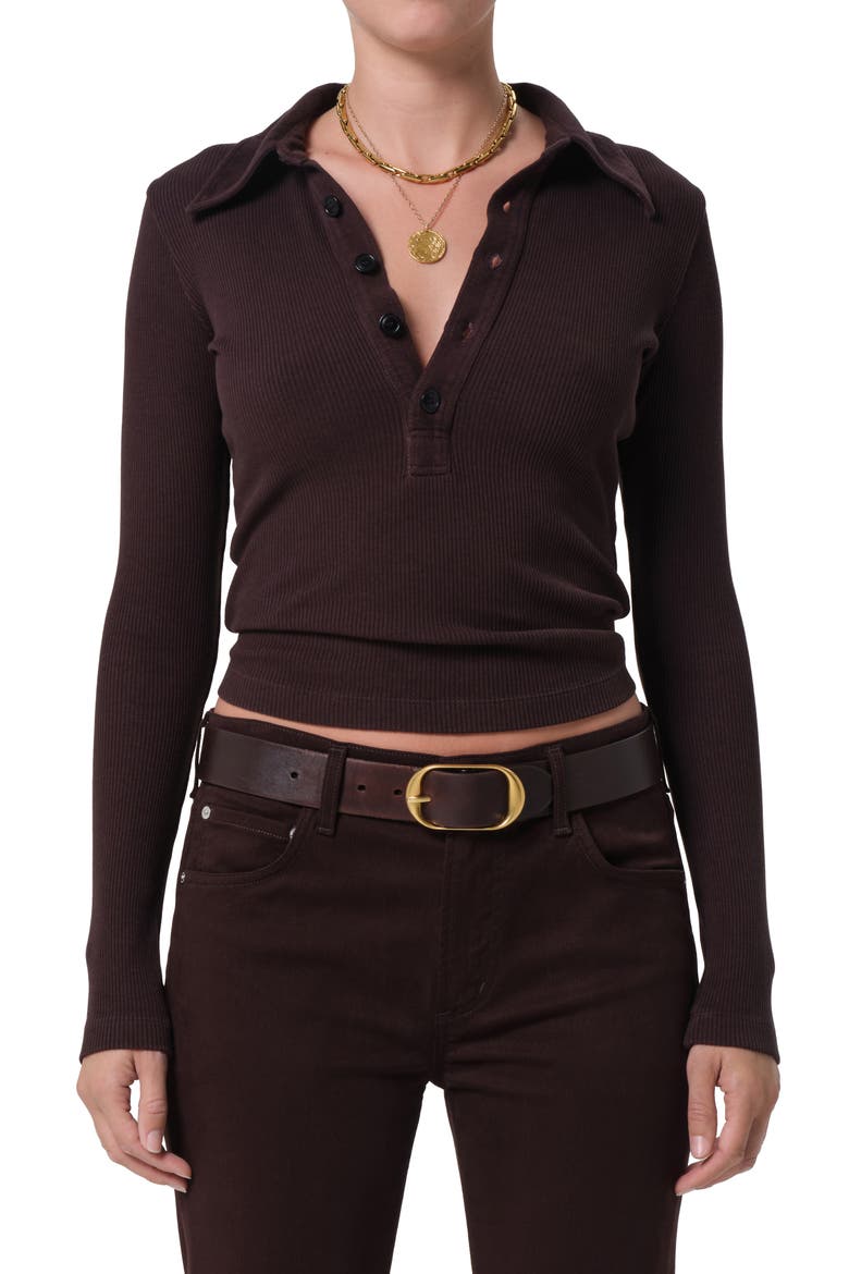 Long Sleeve Rib Polo, Main, color, CHOCOLATE