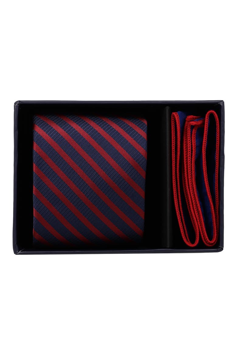 Stripe Tie & Pocket Square Set, Alternate, color, NAVY/ RED