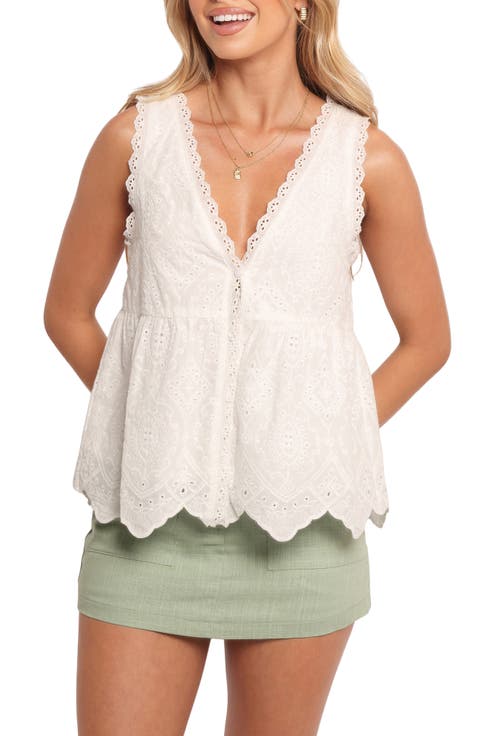 Snezana Embroidered Eyelet Button-Up Tank