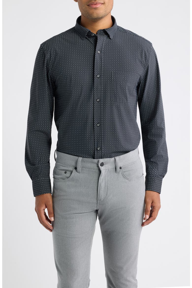 XC+™ Motion Microdot Knit Button-Up Shirt, Main, color, BLACK CIRCLE DIAMOND PRINT