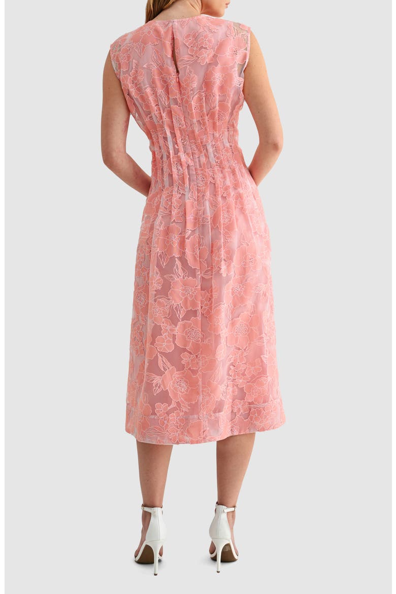 Floral Cap Sleeve Cinched Waist Fit & Flare Midi Dress, Alternate, color, PINK