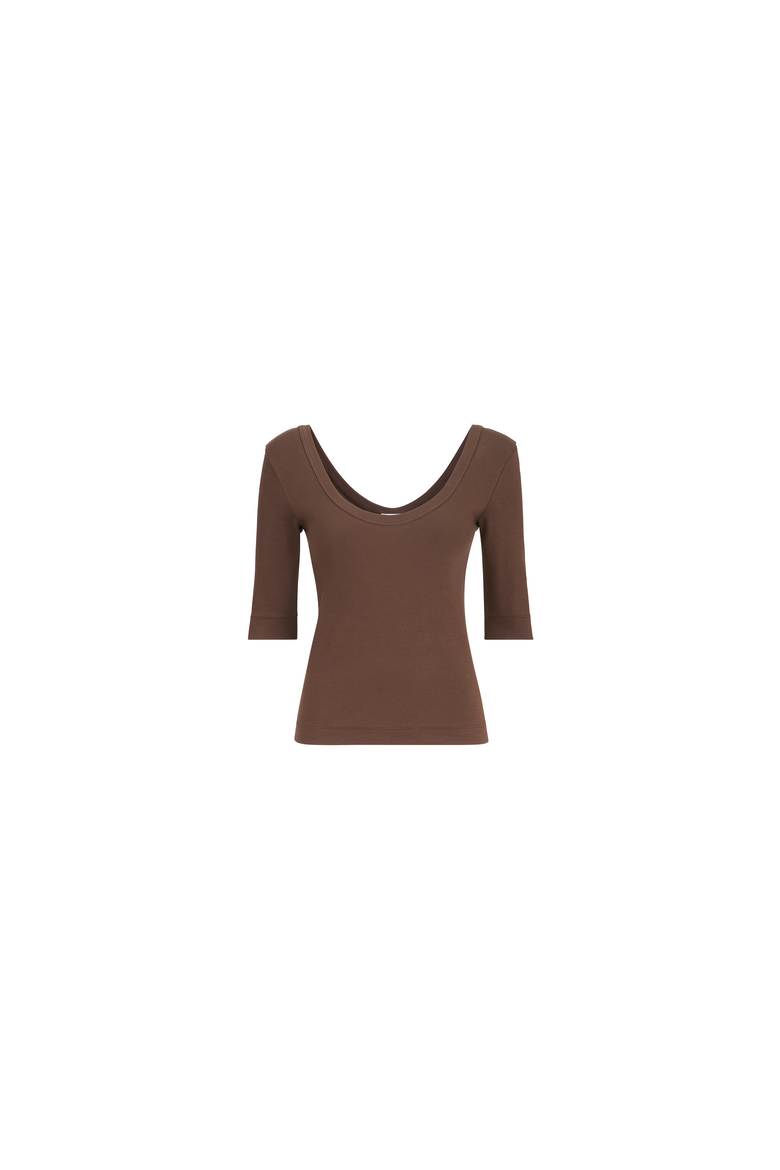Stretch cotton ribbed jersey T-shirt with monili, Alternate, color, Pine Cone Brown