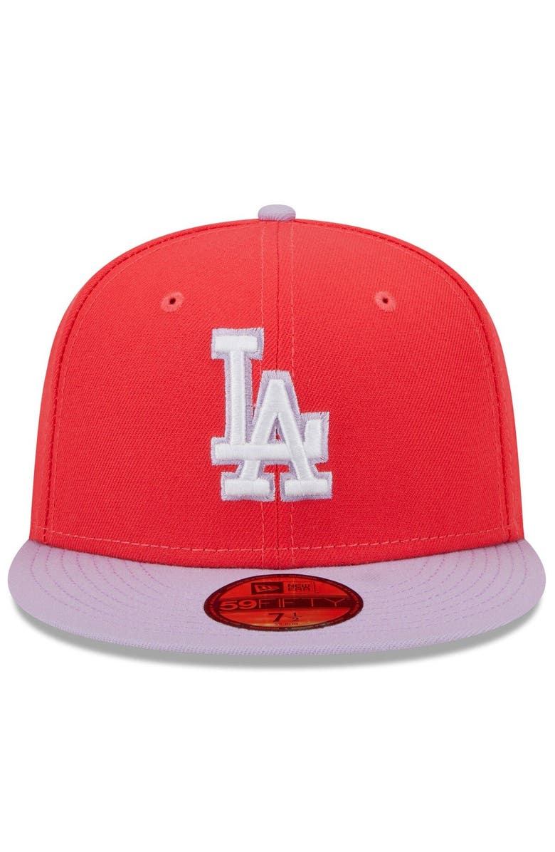 New Era Men's New Era Red/Lavender Los Angeles Dodgers Spring Color Two-Tone 59FIFTY Fitted Hat, Alternate, color, Red