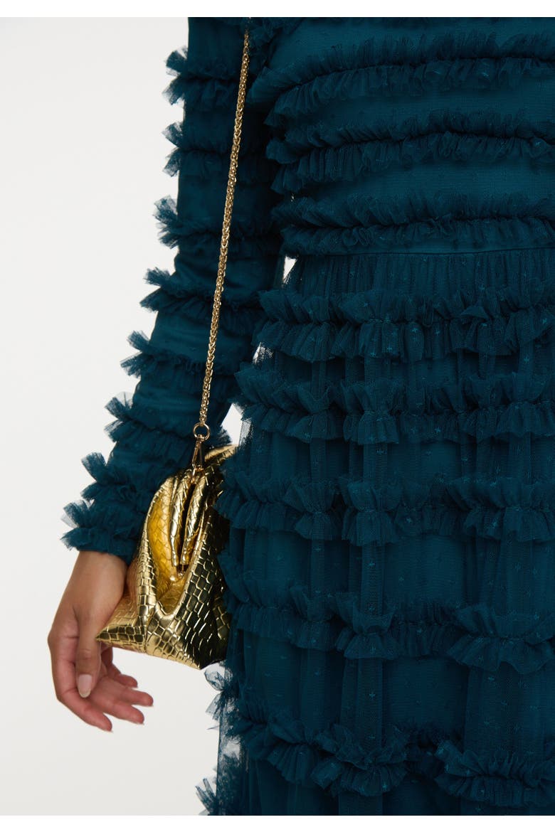 Modest Ruffle Dress Maxi With Flowey bottom, Alternate, color, EMERALD GREEN