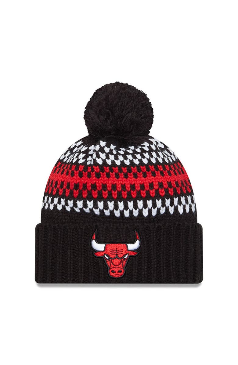 New Era Women's New Era Black Chicago Bulls Lift Pass Cozy Cuffed Knit Hat with Pom, Main, color, 