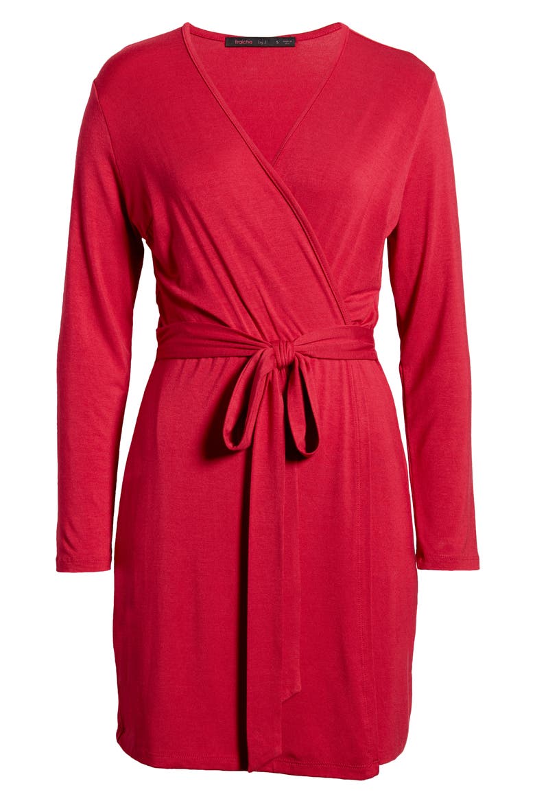 Long Sleeve Wrap Dress, Alternate, color, DARK RED