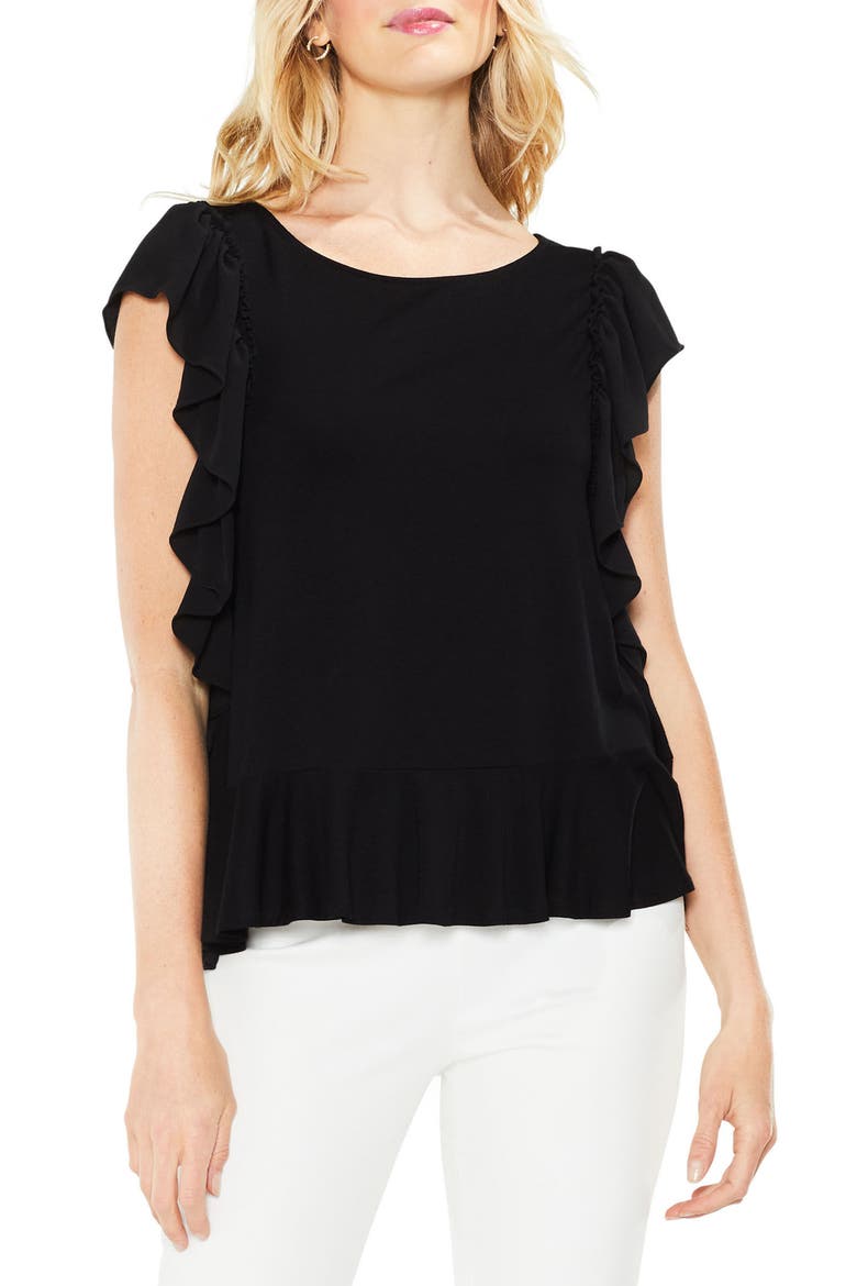 Ruffle Sleeve Mix Media Top, Main, color, RICH BLACK