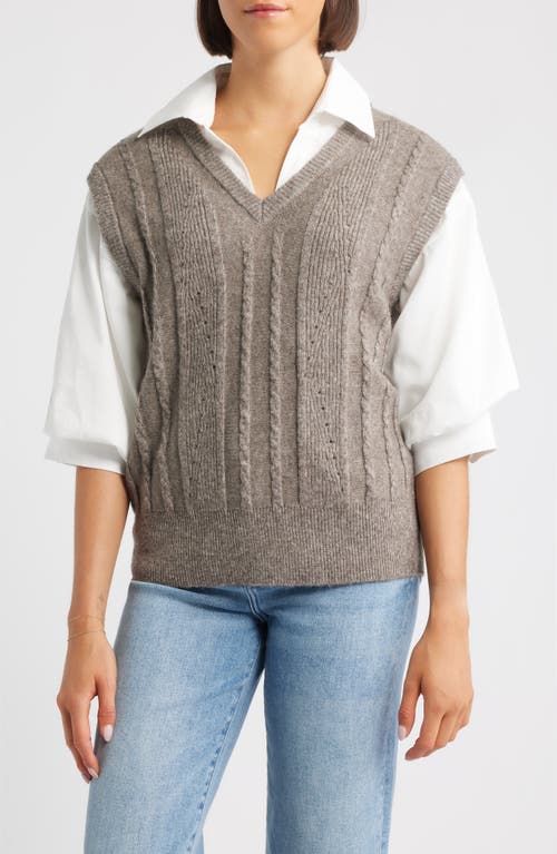 Wit & Wisdom Mixed Media Elbow Sleeve Shirt & Sweater Vest In Gray