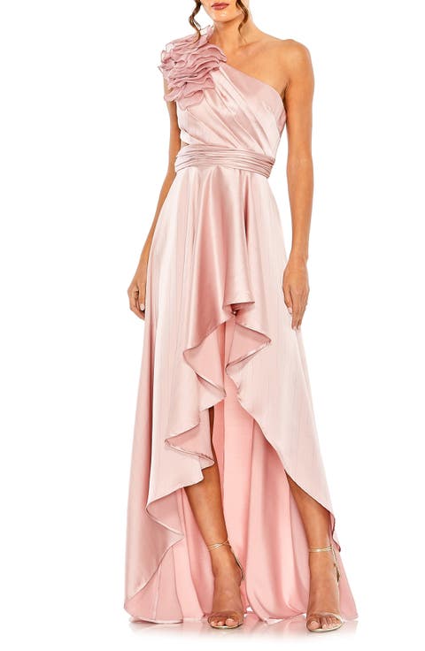 Ruffled One Shoulder Cut Out Hi-Lo Gown