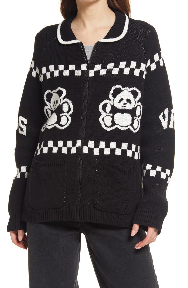 Vans Double Knit Panda Graphic Zip Cardigan, Alternate, color,