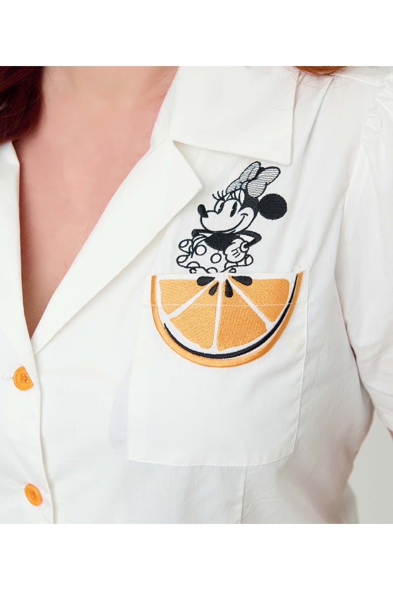 Plus Size 1940s Short Sleeve Collared Button Down Woven Blouse, Alternate, color, White W/ Orange & Mouse
