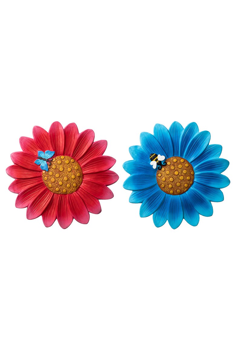 Set of 2 Cement Flower Style and Textured Stepping Stones with Butterfly and Bee, Main, color, Blue