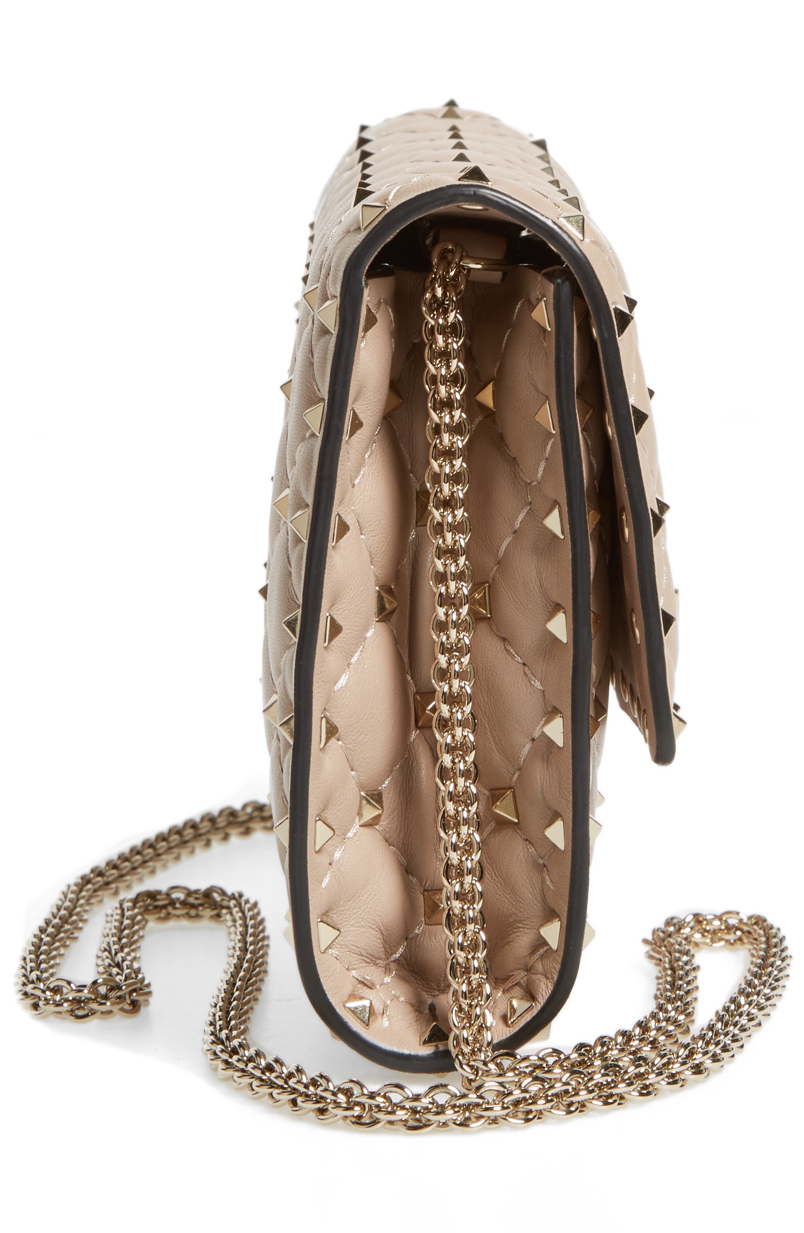 Valentino Garavani Rockstud Matelassé Quilted Leather Crossbody Bag, Alternate, color, Poudre