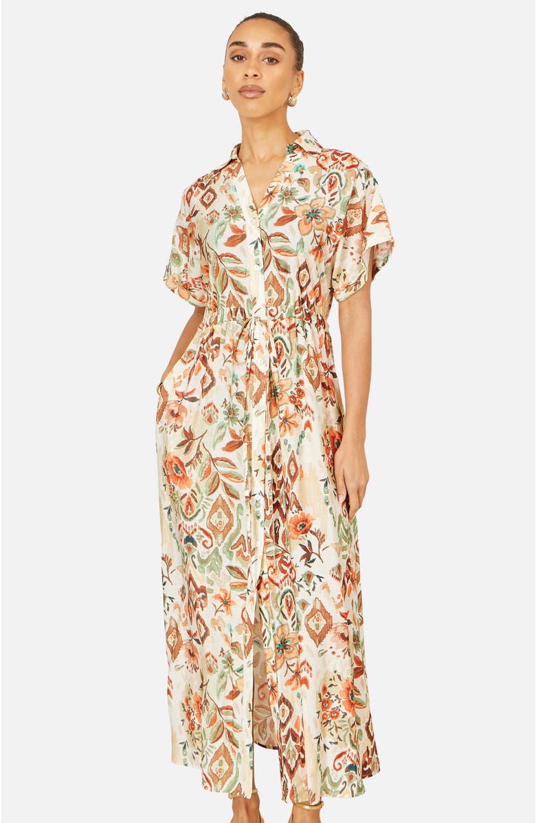 Yumi Relaxed Boho Print Maxi Shirt Dress, Alternate, color, Ivory