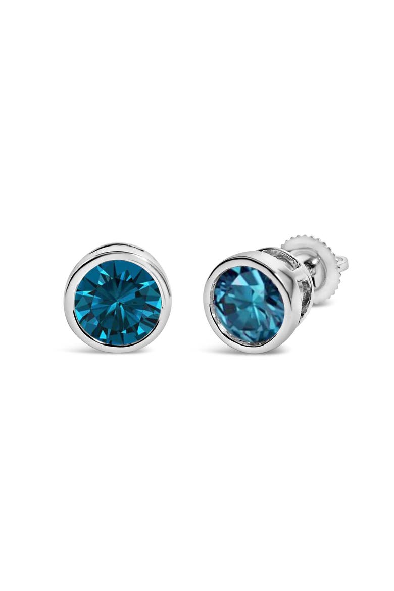 14K White Gold 2.0 Cttw Bezel Set Lab Grown Blue Diamond Solitaire Stud Earrings, Alternate, color, White Gold