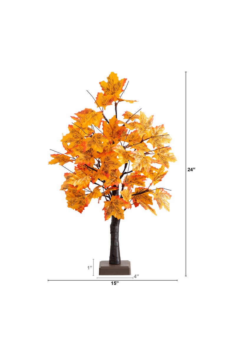 2-ft Pre-Lit Autumn Maple Artificial Fall Tree with 24 Warm White LED Lights and Detachable Base, Alternate, color, Orange