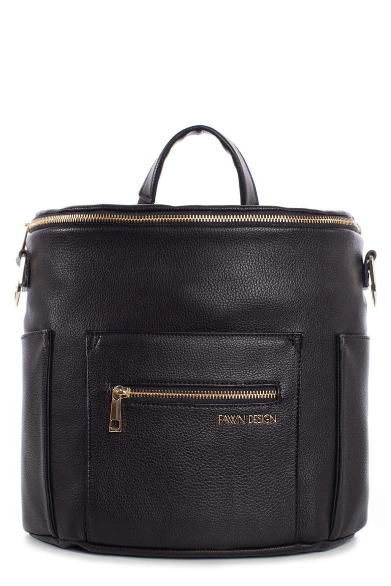 The Mini Convertible Water Resistant Faux Leather Diaper Bag, Main, color, BLACK