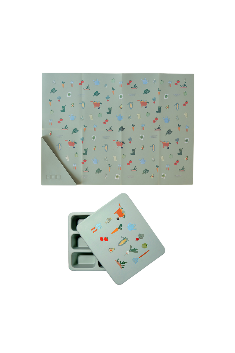 Silicone Mini Bento Box and Foldable Placemat, Main, color, Veggie Robin's Egg Blue