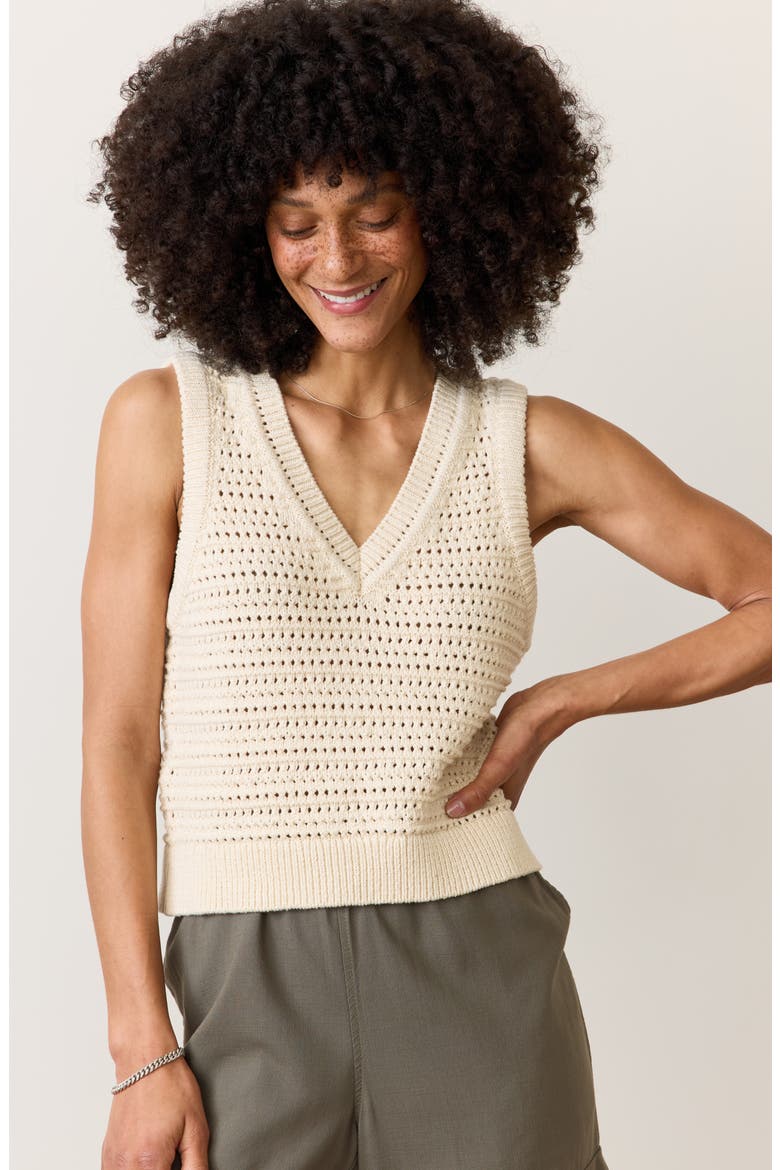Crochet V-Neck Sweater Vest, Alternate, color, CREAM