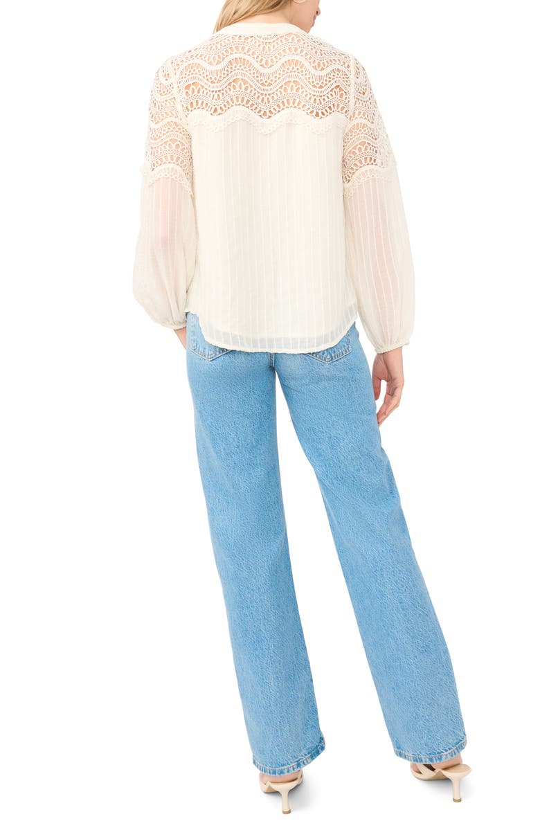 Vince Camuto Lace Trim Stripe Pintuck Top, Alternate, color, New Ivory