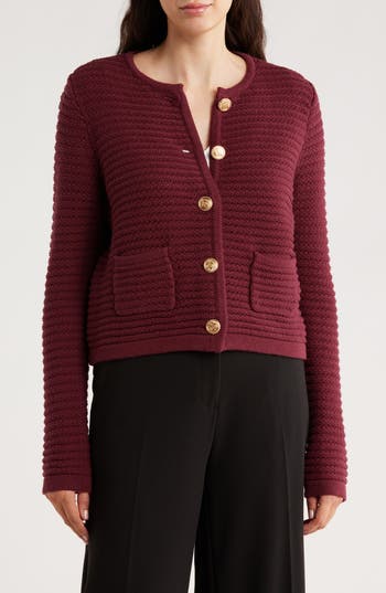 Gemma + Jane Buttoned Cardigan Sweater In Burgundy