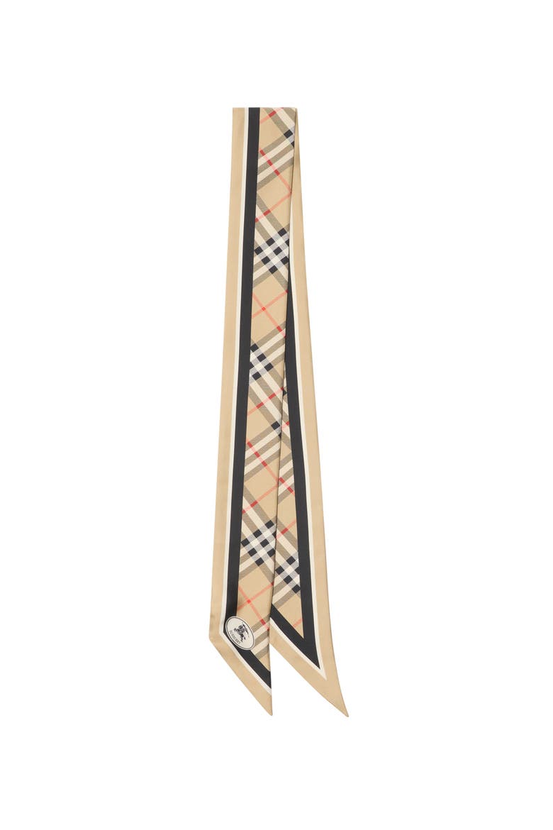 Skinny Check Silk Scarf, Main, color, Sand beige