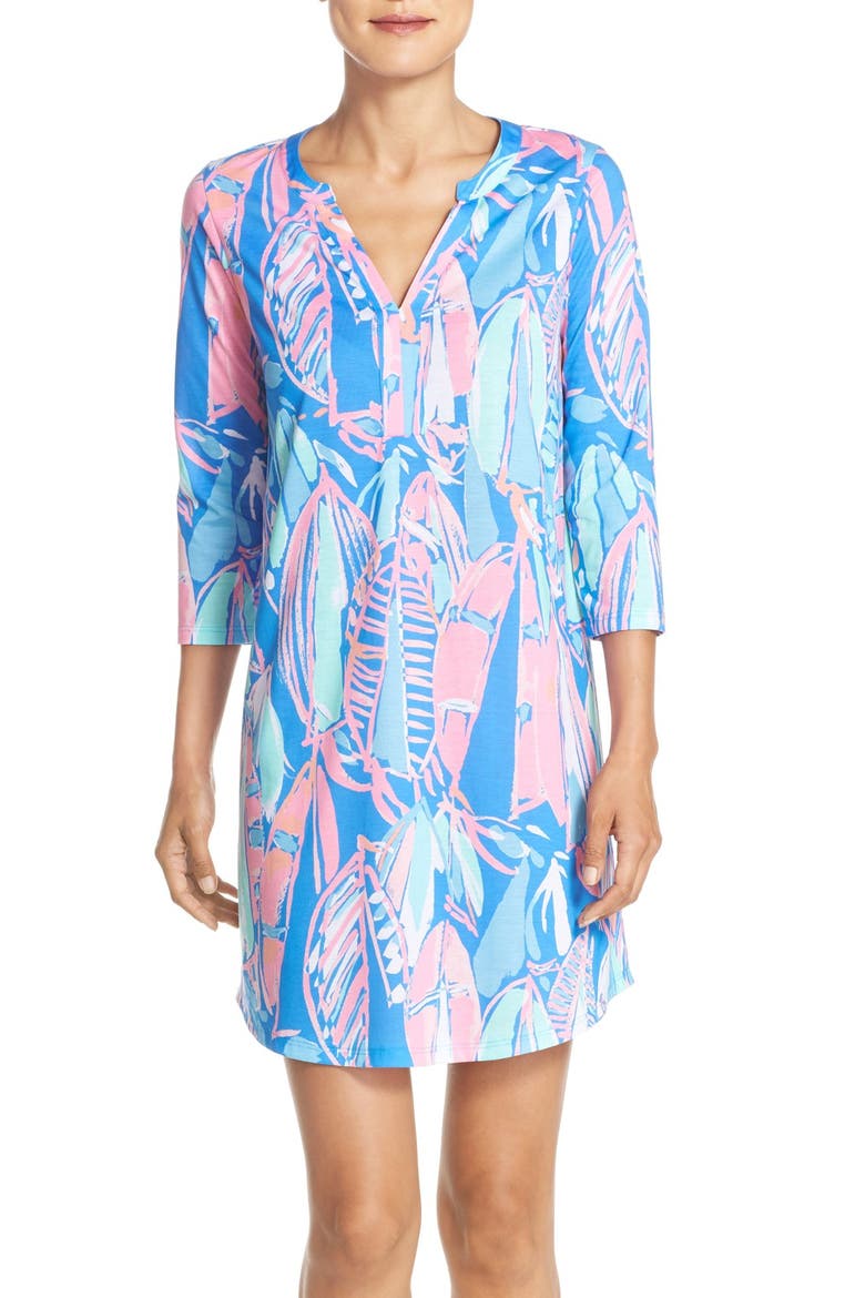 'Ali' Print Pima Cotton Shirtdress, Main, color, BAY BLUE OUT TO SEA