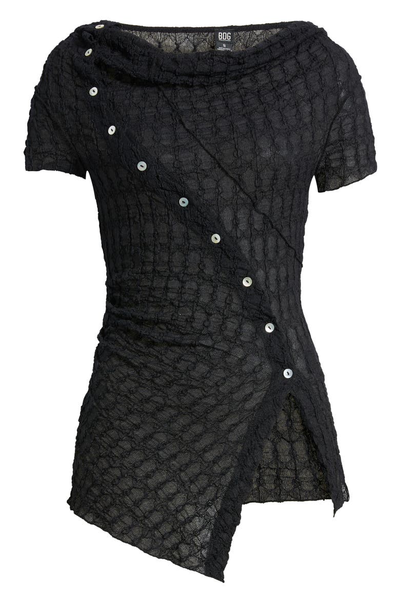Asymmetrical Button Textured Top, Main, color, BLACK