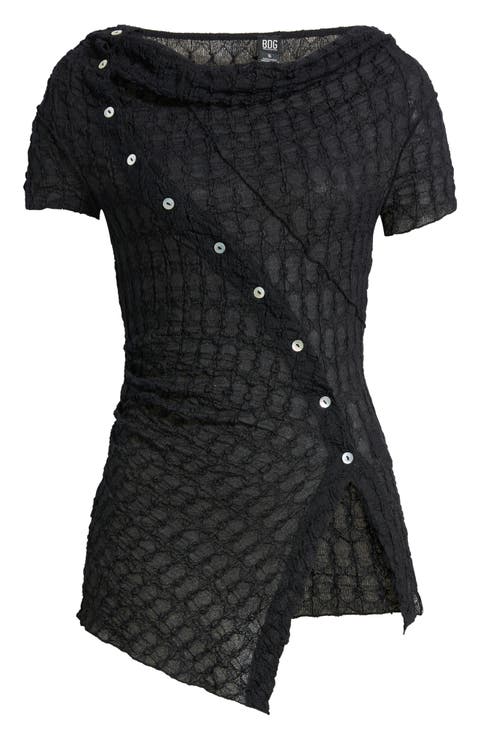 Asymmetrical Button Textured Top