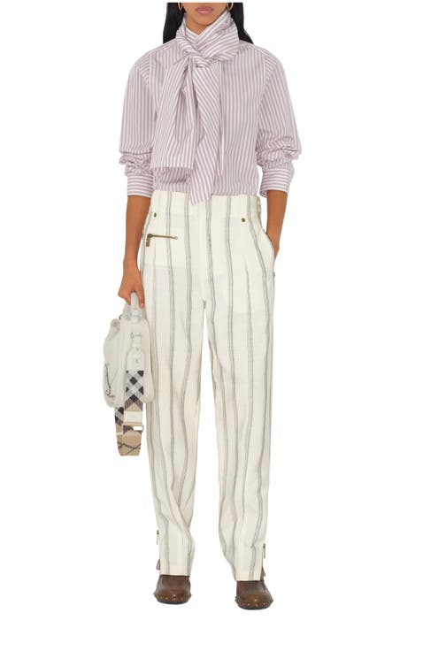 Striped Silk Blend Tailored Trousers