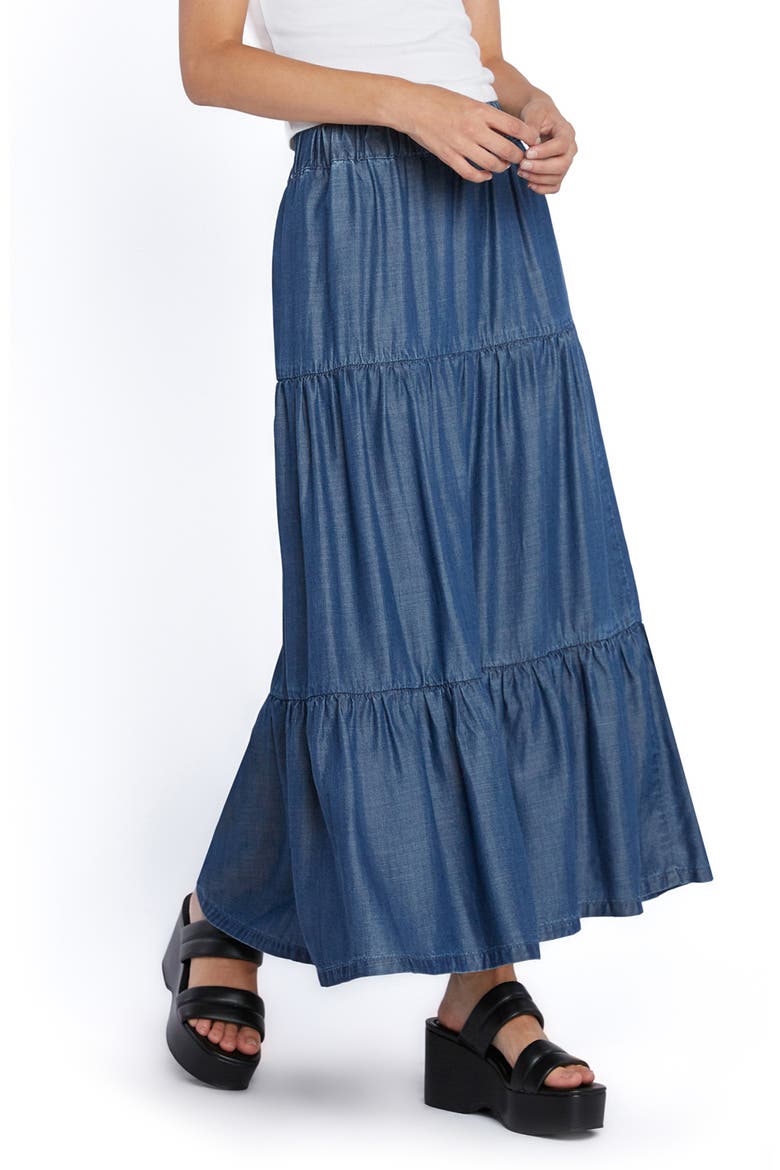Tiered Denim Maxi Skirt, Alternate, color, TRIP BLUE