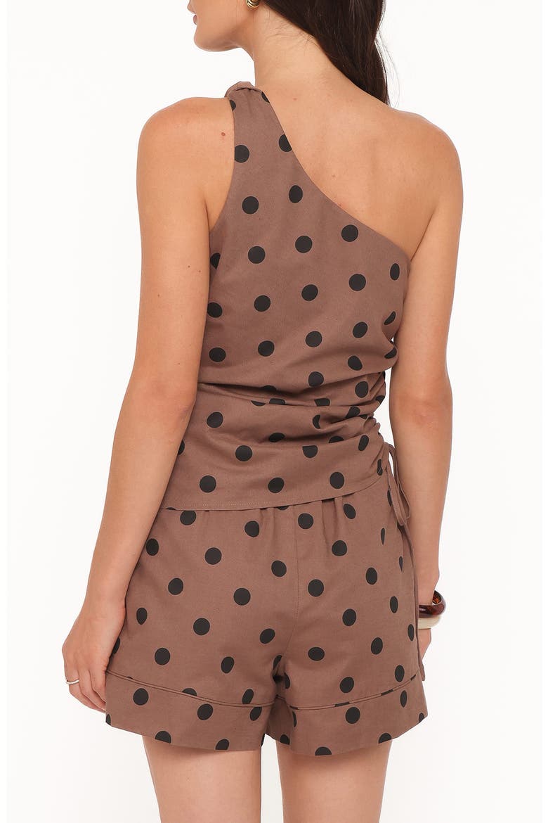 Carter One-Shoulder Top & Shorts Set, Alternate, color, BROWN POLKA DOT