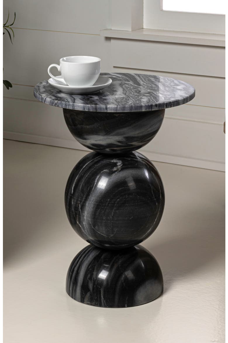 Aura Modern Round Solid Marble Sculptural Stacked Sphere End Table, Geometric Pedestal Accent Side Table, Alternate, color, Dark Gray/Light Gray