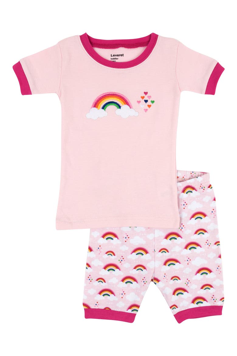 Kids Cotton Two-Piece Short Printed Pajamas, Animals & Characters, Main, color, PINK