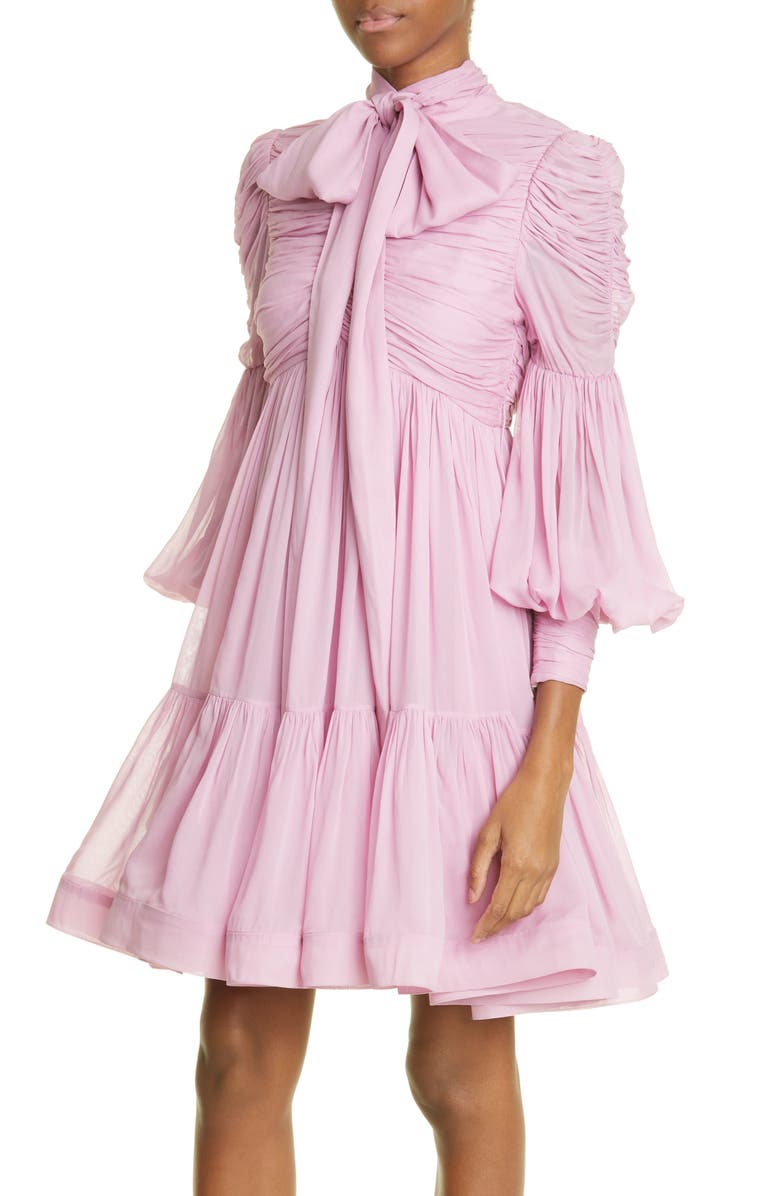 Zimmermann Celestial Ruched Tie Neck Chiffon Dress, Alternate, color, 