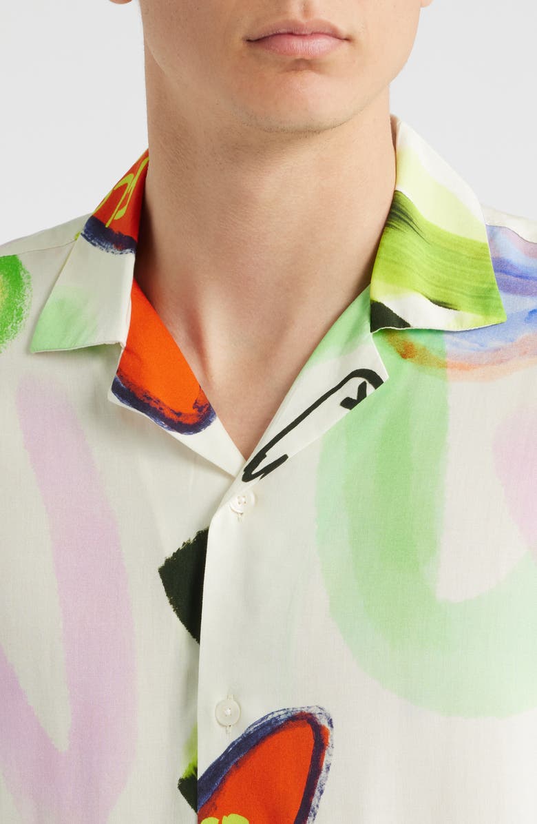 OAS Abstract Print Viscose Camp Shirt, Alternate, color, Flower Shop