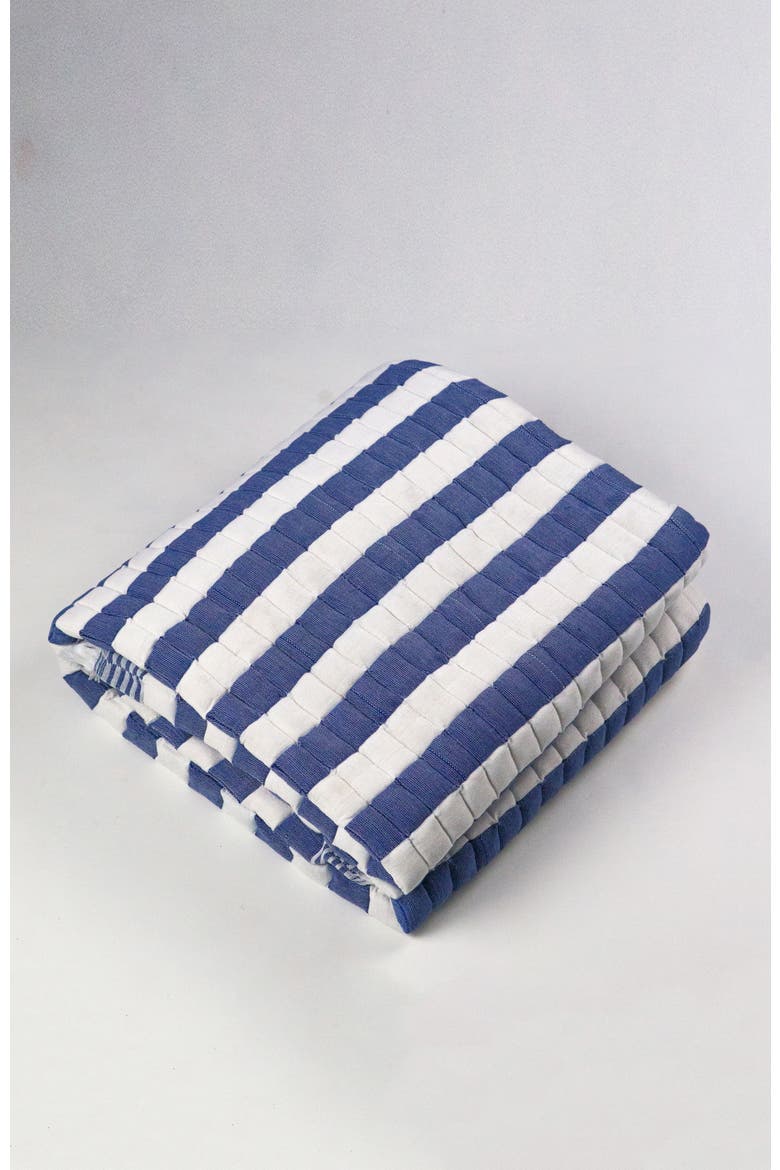 Quilted Sujani Striped Throw Blanket, Alternate, color, Blue