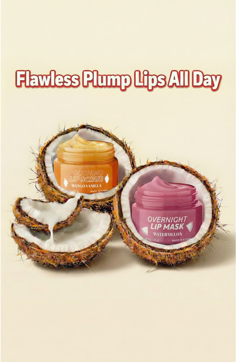 Lovery Korean Lip Care Duo Set - Mango Vanilla Exfoliating Lip Scrub & Watermelon Overnight Lip Mask, Alternate, color, Pink And Orange