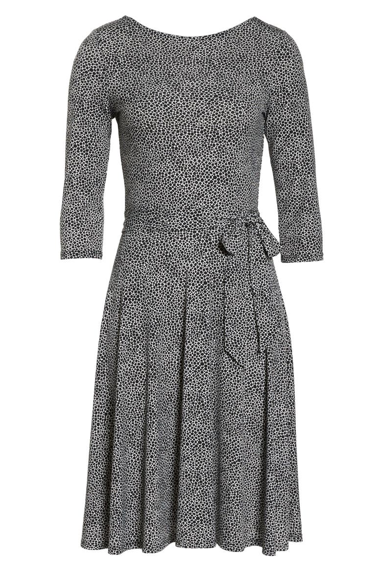 Belted Print Jersey A-Line Dress, Alternate, color, PEBBLE