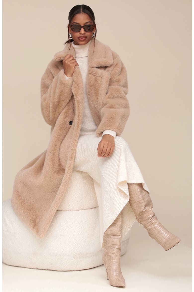 Oversize Luxe Faux Fur Longline Coat, Alternate, color, TAUPE