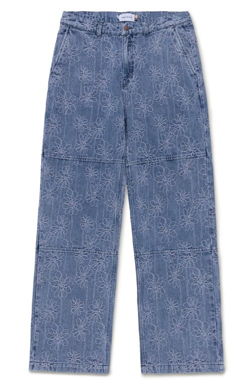 HONOR THE GIFT Floral Jacquard Denim Utility Pants in Light Indigo 