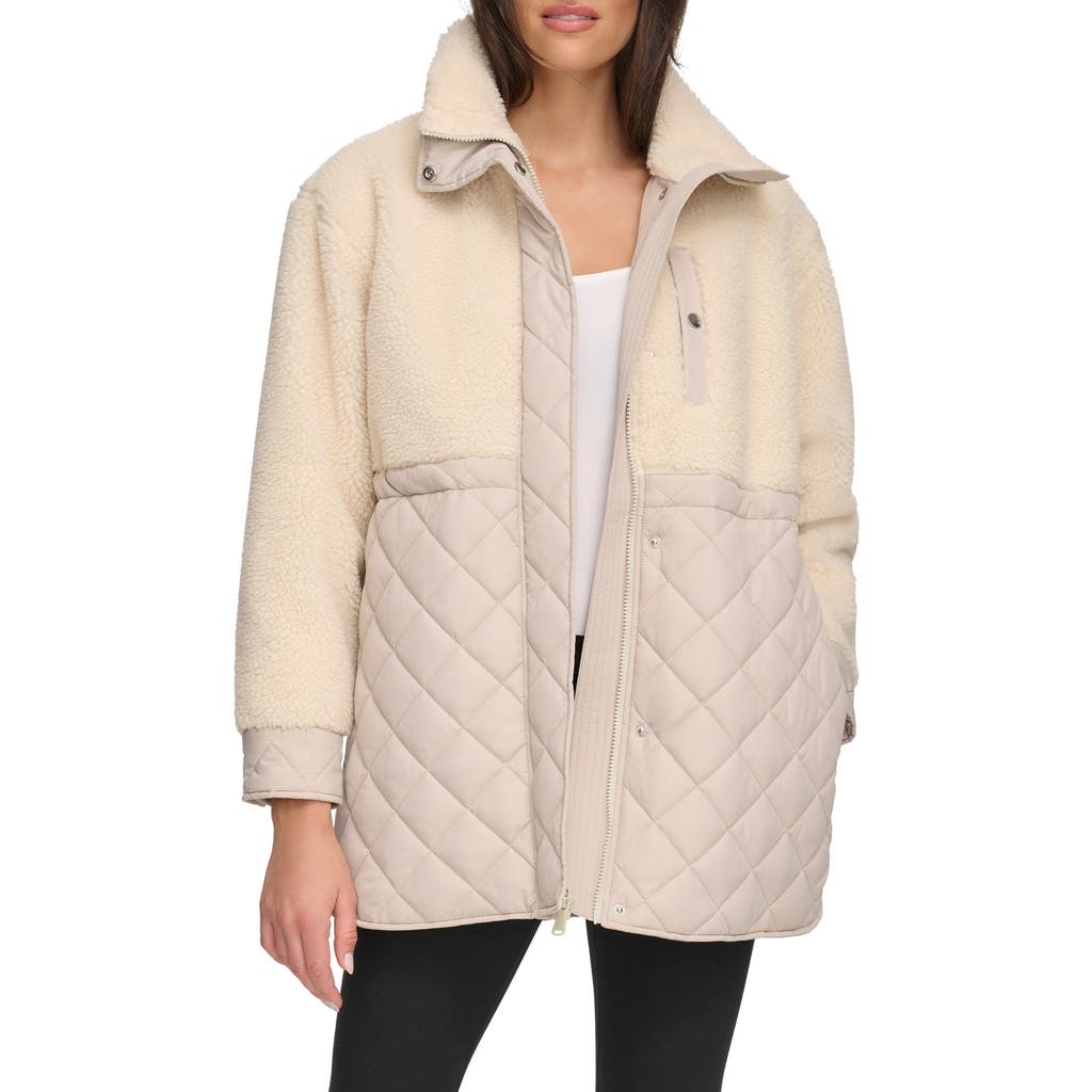 Andrew Marc Sport Mixed Media Faux Shearling Quilted Jacket In Brown