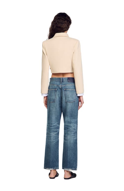 Sandro Cropped Buttoned Jacket In Sand