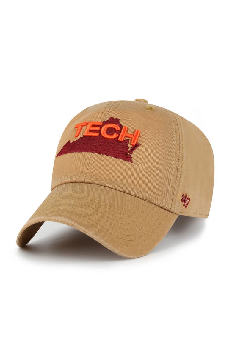 '47 Men's '47 Tan Virginia Tech Hokies Vault Clean Up Adjustable Hat, Main, color, Tan