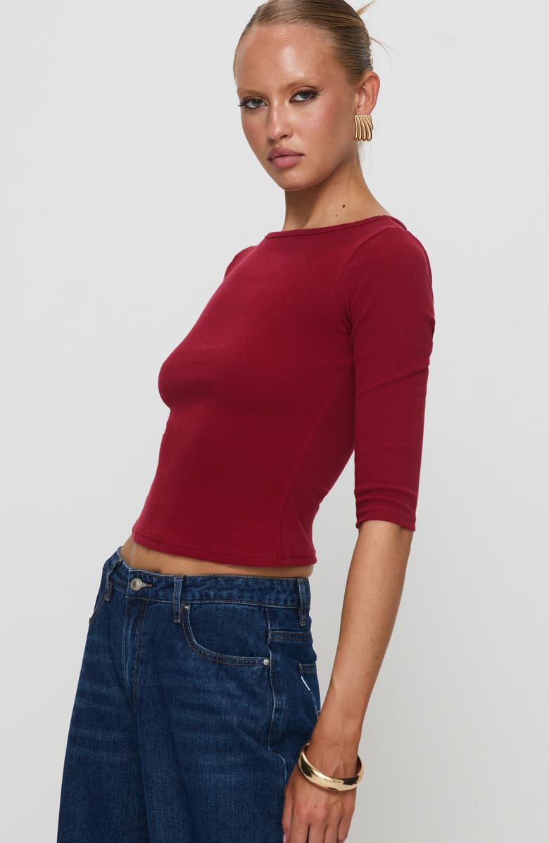 Princess Polly Elaia Three-Quarter Sleeve Crop Top, Alternate, color, Red