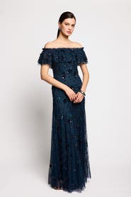 BEAUUT Floral Embellished Sequins Maxi Dress