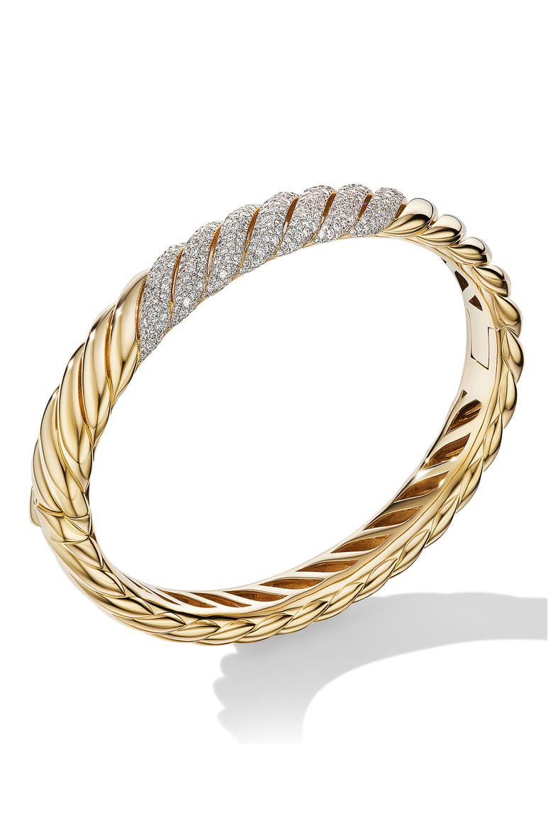 Sculpted Cable Bracelet in 18K Yellow Gold with Diamonds, 10mm, Alternate, color, 18K YELLOW GOLD