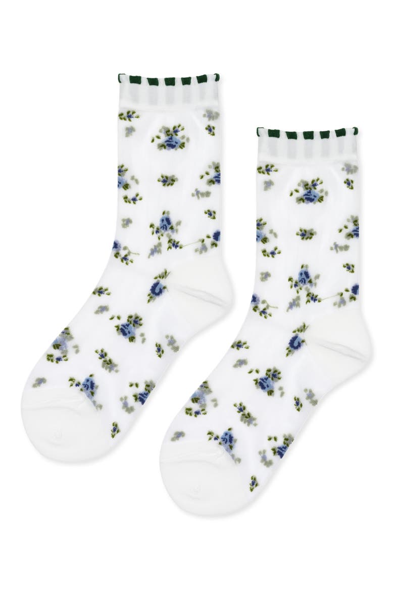 Ashley Floral Sheer Crew Socks, Main, color, WHITE