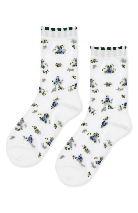 Ashley Floral Sheer Crew Socks