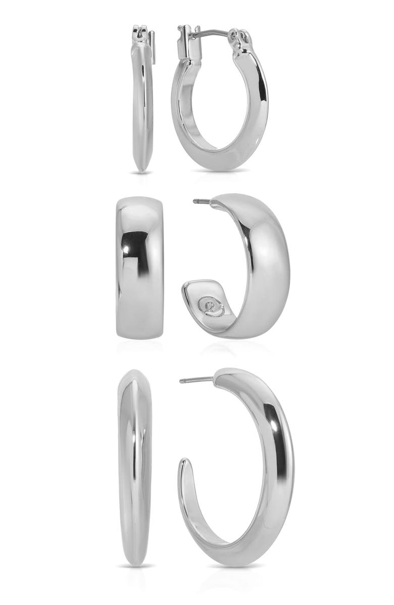 Ettika Set of 3 Hoop Earrings, Main, color, Silver